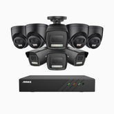 H500P - 3K 8 Channel PoE Security System with 4 Bullet & 4 Turret Cameras, Color & IR Night Vision, 3072*1728 Resolution, f/1.6 Aperture (0.005 Lux), Human & Vehicle Detection, Built-in Microphone,IP67